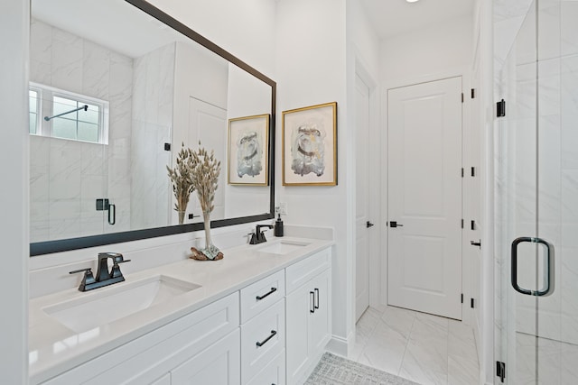 197 Suwannee Dr Lot 18, Watersound, FL 32461 - bathroom with marble finish floor, a sink, a stall shower, and double vanity
