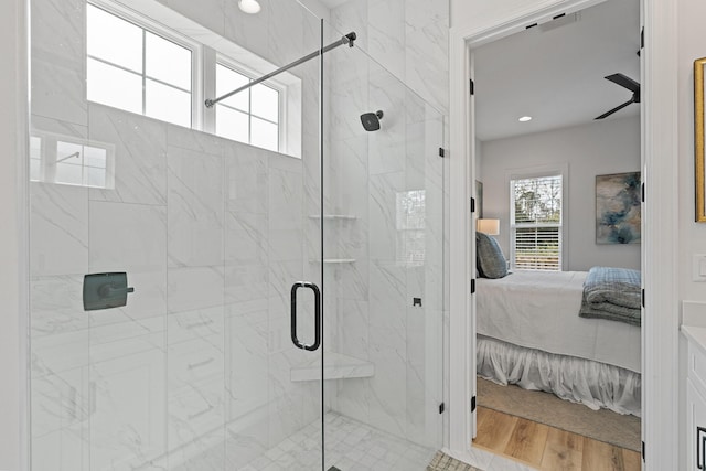 197 Suwannee Dr Lot 18, Watersound, FL 32461 - full bathroom with recessed lighting, a marble finish shower, ensuite bath, and wood finished floors