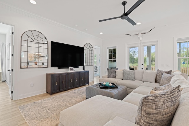 197 Suwannee Dr Lot 18, Watersound, FL 32461 - living area featuring ceiling fan, recessed lighting, crown molding, and light wood finished floors