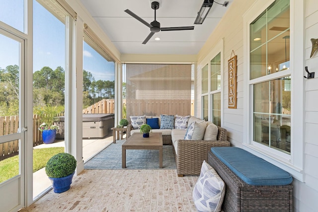 197 Suwannee Dr Lot 18, Watersound, FL 32461 - sunroom with a jacuzzi, outdoor lounge area, and ceiling fan