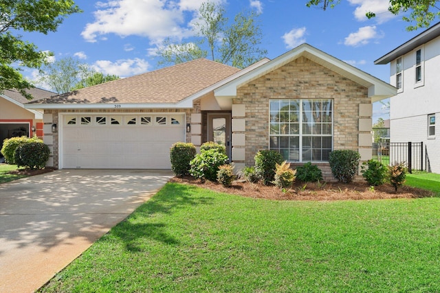 309 Wimico Cir, Destin, FL 32541 - single story home with driveway, stone siding, an attached garage, a shingled roof, and a front yard