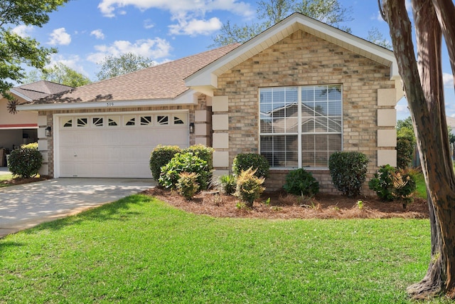 309 Wimico Cir, Destin, FL 32541 - ranch-style house with concrete driveway, an attached garage, roof with shingles, and a front lawn