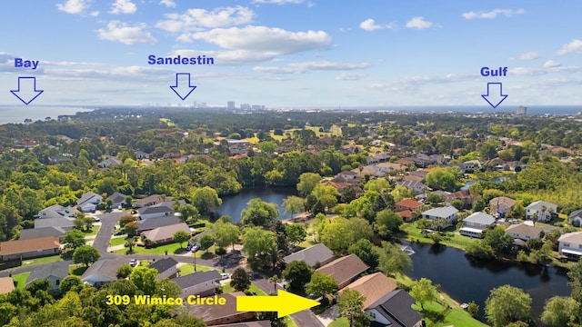 309 Wimico Cir, Destin, FL 32541 - drone / aerial view with a residential view and a water view