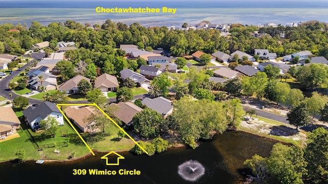 309 Wimico Cir, Destin, FL 32541 - drone / aerial view featuring a water view and a residential view