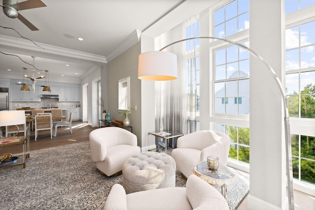 74 Town Hall Rd Unit 3B, Rosemary Beach, FL 32461 - living room with a wealth of natural light, crown molding, and ceiling fan