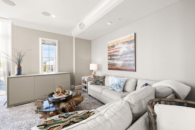 74 Town Hall Rd Unit 3B, Rosemary Beach, FL 32461 - living area featuring baseboards, ornamental molding, and visible vents