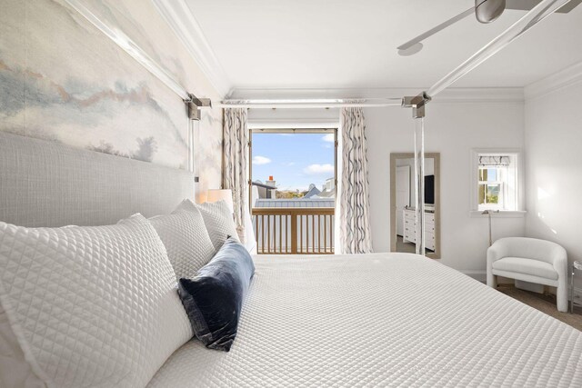 74 Town Hall Rd Unit 3B, Rosemary Beach, FL 32461 - bedroom featuring multiple windows, carpet floors, ornamental molding, and access to outside