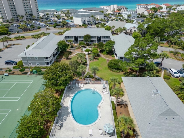 aerial view featuring a water view