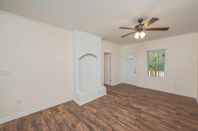 375 N Norwood Rd, Defuniak Springs, FL 32433 - entrance foyer featuring ornamental molding, dark wood finished floors, ceiling fan, and baseboards