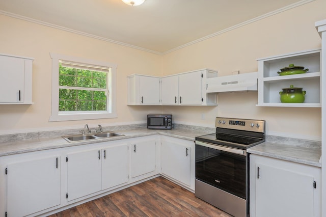 375 N Norwood Rd, Defuniak Springs, FL 32433 - kitchen with stainless steel appliances, under cabinet range hood, a sink, open shelves, and light countertops