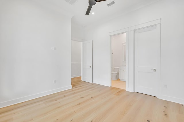 203 E Firethorn Cir Lot 24, Watersound, FL 32461 - unfurnished bedroom with light wood finished floors, ensuite bathroom, a ceiling fan, and recessed lighting