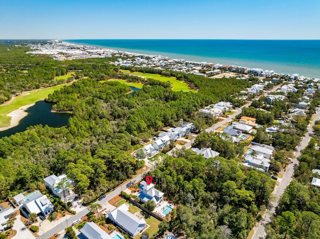 bird's eye view with a water view and a residential view