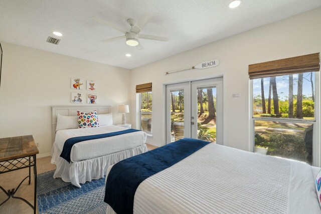 10 Mar A Lago Blvd # 14, Santa Rosa Beach, FL 32459 - bedroom with a ceiling fan, french doors, access to exterior, visible vents, and recessed lighting