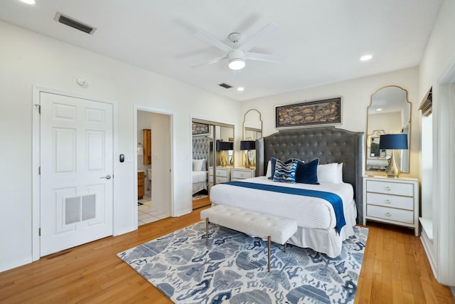 10 Mar A Lago Blvd # 14, Santa Rosa Beach, FL 32459 - bedroom with visible vents, a ceiling fan, light wood-style floors, and ensuite bathroom