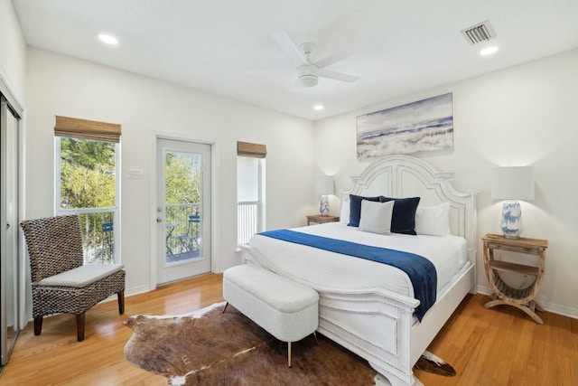 10 Mar A Lago Blvd # 14, Santa Rosa Beach, FL 32459 - bedroom featuring visible vents, baseboards, ceiling fan, access to outside, and light wood finished floors