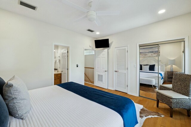10 Mar A Lago Blvd # 14, Santa Rosa Beach, FL 32459 - bedroom with ceiling fan, multiple closets, recessed lighting, wood finished floors, and visible vents