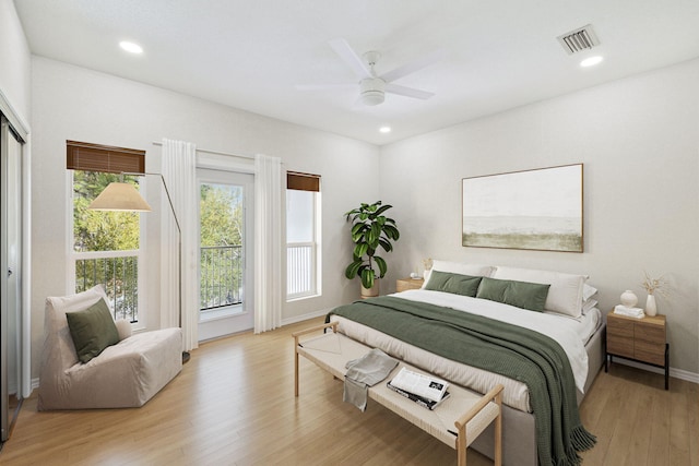 10 Mar A Lago Blvd # 14, Santa Rosa Beach, FL 32459 - bedroom with visible vents, recessed lighting, light wood finished floors, and ceiling fan