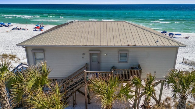 17 Fort Panic Rd, Santa Rosa Beach, FL 32459 - rear view of property featuring a water view, a view of the beach, and metal roof