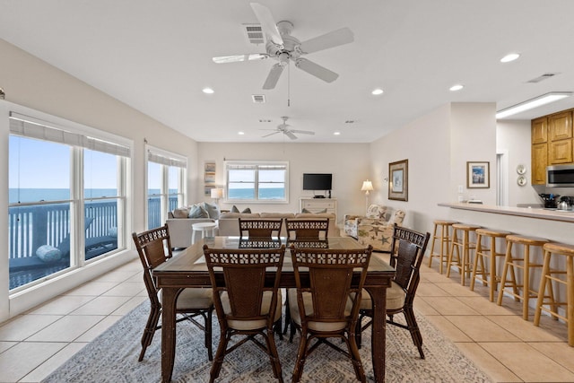17 Fort Panic Rd, Santa Rosa Beach, FL 32459 - dining area featuring a ceiling fan, light tile patterned floors, recessed lighting, and visible vents