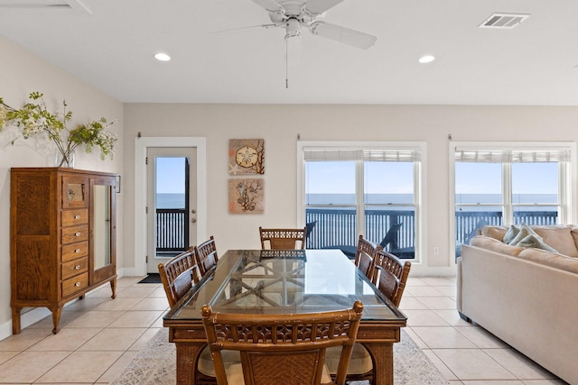 17 Fort Panic Rd, Santa Rosa Beach, FL 32459 - dining area with visible vents, baseboards, recessed lighting, a ceiling fan, and light tile patterned floors