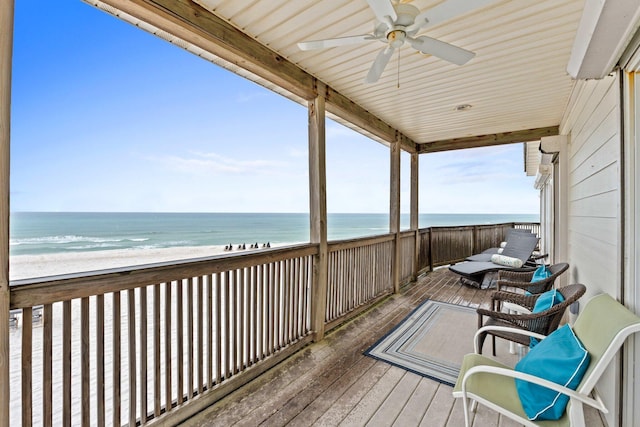 17 Fort Panic Rd, Santa Rosa Beach, FL 32459 - deck featuring a water view, ceiling fan, and a view of the beach