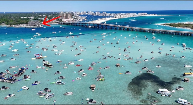 5 Calhoun Ave Unit 208, Destin, FL 32541 - aerial view of a pier, a notable bridge, and a large body of water