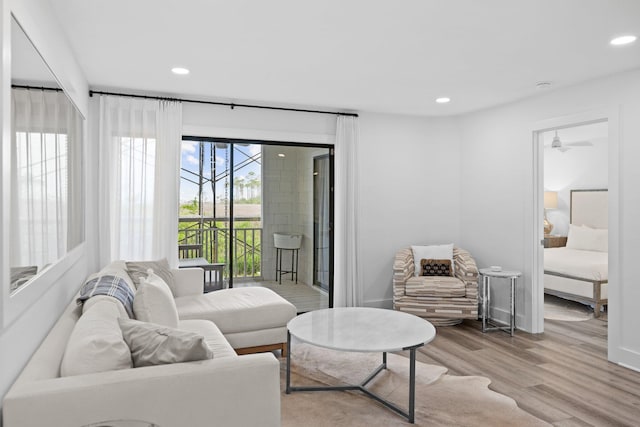 8980 Heron Walk Dr # 8980, Miramar Beach, FL 32550 - living area with wood finished floors, recessed lighting, and ceiling fan