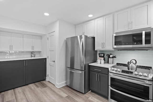 8980 Heron Walk Dr # 8980, Miramar Beach, FL 32550 - kitchen featuring gray cabinets, appliances with stainless steel finishes, tasteful backsplash, and white cabinetry