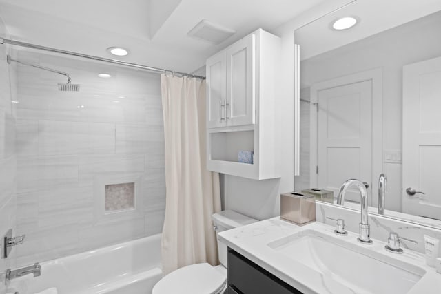 8980 Heron Walk Dr # 8980, Miramar Beach, FL 32550 - full bathroom with recessed lighting, visible vents, toilet, vanity, and shower / bath combo with shower curtain