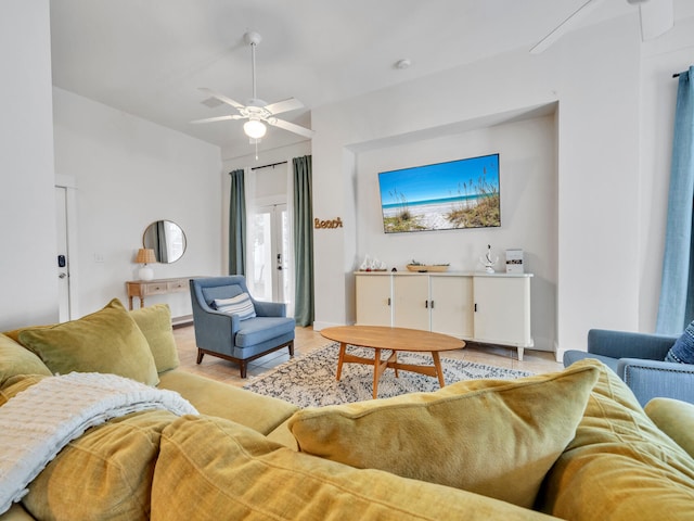 living room with ceiling fan