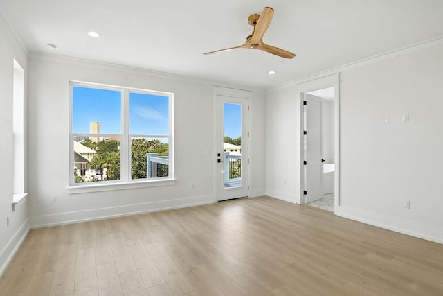 162 Casting Lake Rd, Miramar Beach, FL 32550 - unfurnished room with crown molding, light wood finished floors, a ceiling fan, and recessed lighting