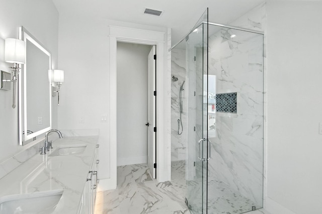 162 Casting Lake Rd, Miramar Beach, FL 32550 - full bath featuring marble look tiles, a marble finish shower, and double vanity