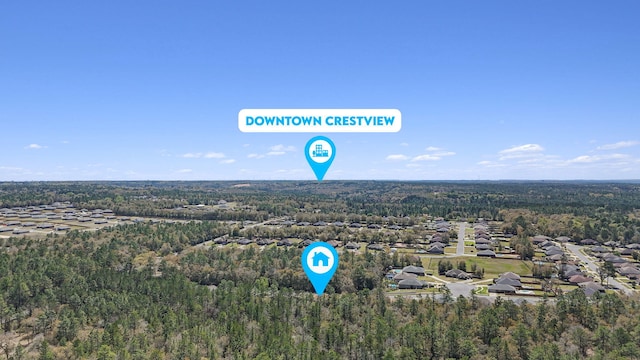 drone / aerial view featuring a view of trees