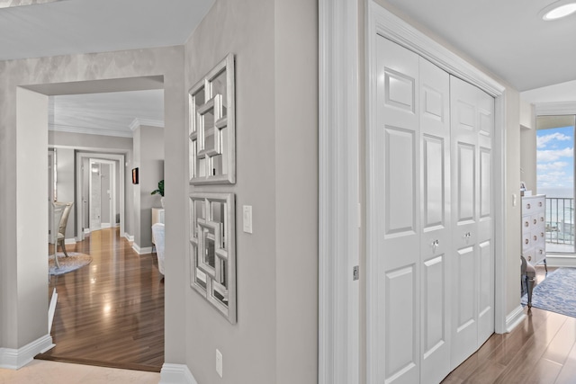 1 Beach Club Dr Unit 1205, Miramar Beach, FL 32550 - corridor with wood finished floors, baseboards, and ornamental molding