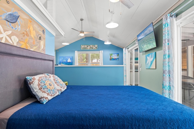 bedroom featuring vaulted ceiling and ceiling fan