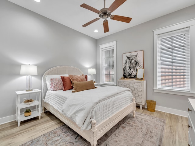 384 Carson Oaks Ln, Santa Rosa Beach, FL 32459 - bedroom featuring baseboards, light wood-type flooring, recessed lighting, and ceiling fan