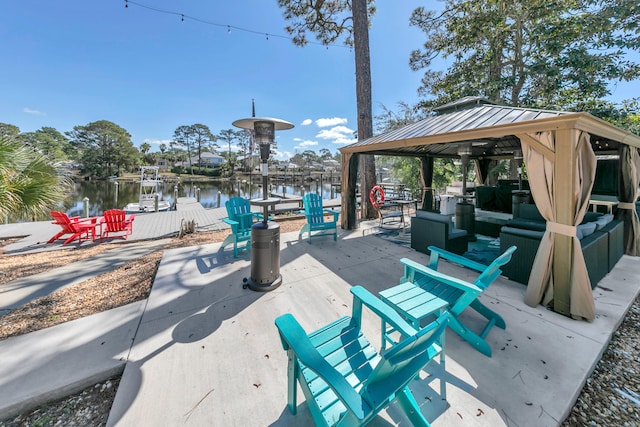 384 Carson Oaks Ln, Santa Rosa Beach, FL 32459 - view of patio / terrace featuring a gazebo, a water view, and a boat dock