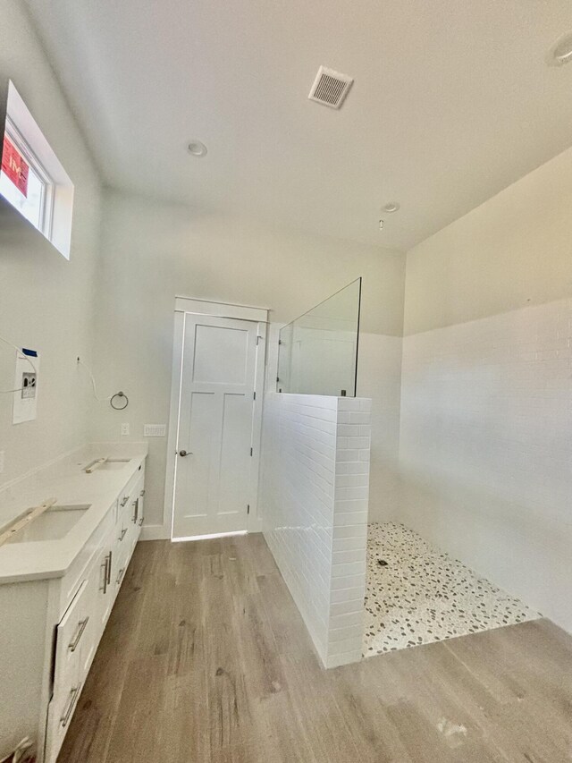 LOT11 E Georgie Pt, Washington, FL 32459 - bathroom with wood finished floors, walk in shower, and double vanity