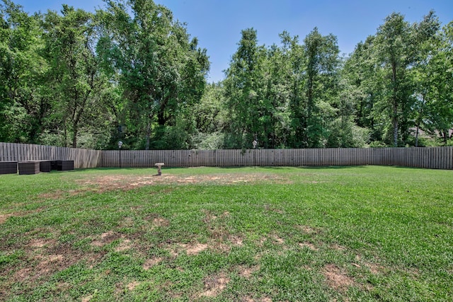 view of yard with a fenced backyard