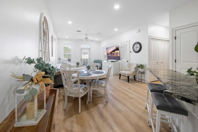 25 S Wildflower Dr Unit 224, Santa Rosa Beach, FL 32459 - dining area featuring a ceiling fan, light wood finished floors, and recessed lighting