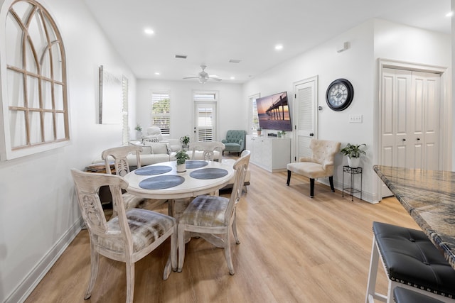 25 S Wildflower Dr Unit 224, Santa Rosa Beach, FL 32459 - dining area featuring recessed lighting, baseboards, light wood-style floors, visible vents, and ceiling fan