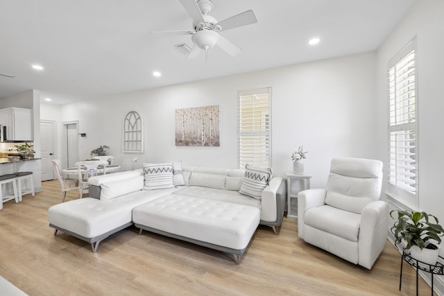 25 S Wildflower Dr Unit 224, Santa Rosa Beach, FL 32459 - living area featuring light wood finished floors, visible vents, recessed lighting, and a ceiling fan