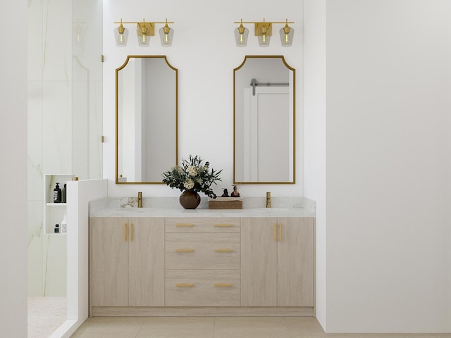 full bathroom with tile patterned flooring, a sink, and double vanity