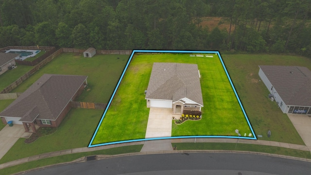 3060 Brandon Dunes Ln, Laurel Hill, FL 32567 - view from above of property with property parcel outlined and a forest