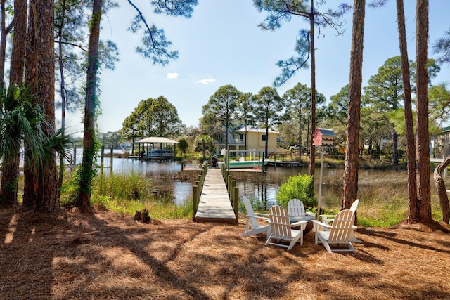 view of dock with a water view