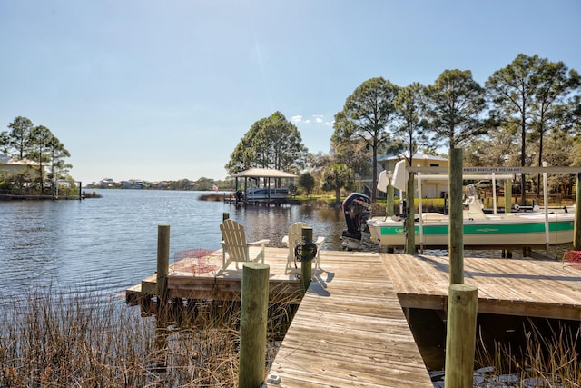 view of dock featuring a water view
