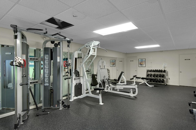 gym with a drop ceiling