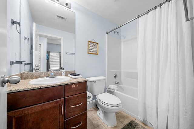 9860 S Thomas Dr Unit 501, Panama City Beach, FL 32408 - bathroom featuring tile patterned flooring, vanity, toilet, visible vents, and shower / bath combo