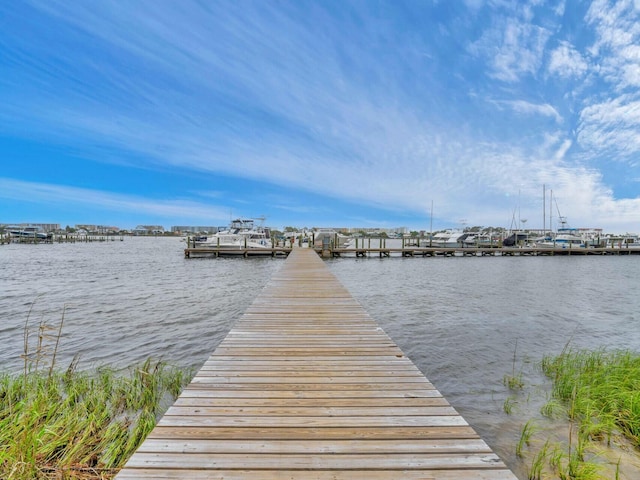 view of dock featuring a water view