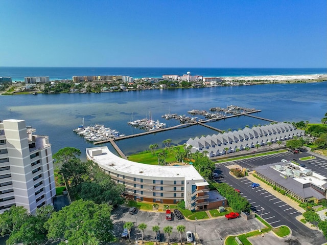 aerial view featuring a water view
